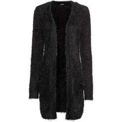 Sweter bez zapięcia z dzianiny z długim włosem bonprix czarny. Czarne swetry damskie bonprix, bez wzorów, z dzianiny, z długim rękawem, długie, bez kaptura. Za 99,99 zł.