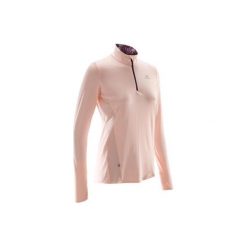 Koszulka do biegania długi rękaw RUN DRY+ ZIP damska. Czerwone t-shirty damskie marki KALENJI, z elastanu, z długim rękawem, do biegania. Za 49,99 zł.