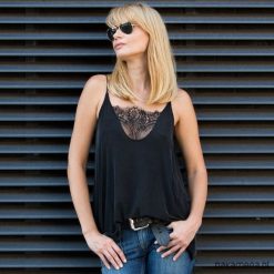 Top Cupro Dream Lace. Czarne topy damskie Pakamera, bez wzorów, z jedwabiu, bez kołnierzyka. Za 220,00 zł.