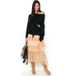 Beżowa Tiulowa Asymetryczna Spódnica Maxi z Falbankami. Brązowe spódniczki damskie Molly.pl, uniwersalny, bez wzorów, z tiulu, eleganckie, maxi, asymetryczne. Za 177,90 zł.