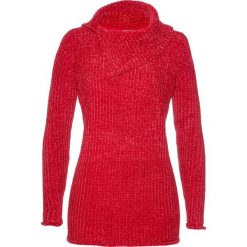 Sweter z szenili bonprix czerwony. Czerwone swetry damskie marki bonprix, bez wzorów, bez rękawów, bez kaptura. Za 79,99 zł.