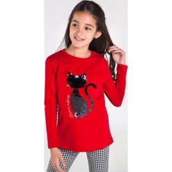 Mayoral - Longsleeve dziecięcy 128-167 cm. Czerwone bluzki dziewczęce Mayoral, z nadrukiem, z elastanu, z okrągłym kołnierzem, z długim rękawem, długie, bez kaptura. Za 74,90 zł.
