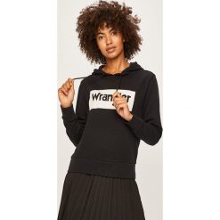 Wrangler - Bluza. Czarne bluzy damskie Wrangler, s, z nadrukiem, z bawełny, bez rękawów, z kapturem. Za 219,90 zł.