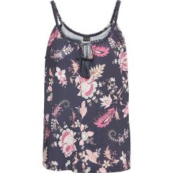 Top shirtowy w kwiaty bonprix ciemnoniebieski z nadrukiem. Niebieskie bluzki damskie bonprix, z nadrukiem, bez kołnierzyka. Za 54,99 zł.