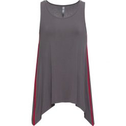 Top z kontrastowymi paskami bonprix ciemnoszaro-czerwony. Szare topy damskie bonprix, w paski, z okrągłym kołnierzem. Za 34,99 zł.