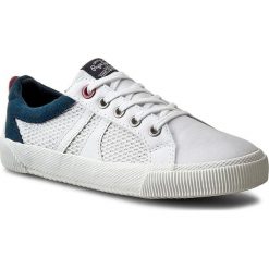 Tenisówki PEPE JEANS - Gareth Mesh PBS30171 White 800. Białe półbuty damskie Pepe Jeans, na co dzień, bez wzorów, z jeansu, bez obcasa, na płaskiej podeszwie, bez zapięcia. W wyprzedaży za 99,00 zł.