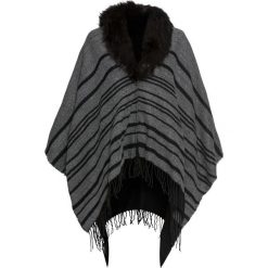 Poncho ze sztucznym futerkiem bonprix szaro-czarny. Szare żakiety damskie bonprix, w paski. Za 89,99 zł.