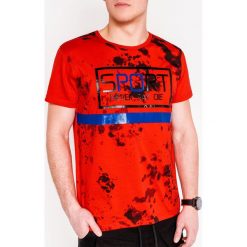 T-shirt męski z nadrukiem S1092 - czerwony. Czerwone t-shirty męskie Ombre Clothing, s, z nadrukiem, z bawełny, bez kołnierzyka. Za 13,99 zł.