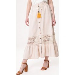 Beżowa Spódnica Expletives. Brązowe spódniczki damskie Born2be, m, bez wzorów, midi. Za 129,99 zł.