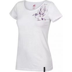 Hannah T-shirt damski Karmela Bright White (rozmiar 38). Białe bluzki sportowe damskie Hannah, z nadrukiem, bez kołnierzyka, bez rękawów, bez kaptura. W wyprzedaży za 69,00 zł.