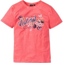 T-shirt Slim Fit bonprix koralowy. Różowe koszulki męskie bonprix, s, z nadrukiem, z okrągłym kołnierzem, bez rękawów. Za 44,99 zł.