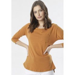 Camelowa Bluzka Aurarea. Brązowe bluzki damskie Born2be, na co dzień, s, bez wzorów, z dzianiny, bez kołnierzyka, z długim rękawem. Za 54,99 zł.