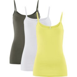 Top (3 szt.) bonprix ciemnooliwkowy + jasna limonka + biały. Białe topy damskie bonprix. Za 59,97 zł.
