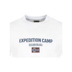 T-shirt Napapijri. Niebieskie t-shirty męskie m, bez wzorów, z jeansu, z włoskim kołnierzykiem. Za 89,00 zł.