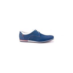 Niebieskie nubukowe półbuty męskie T85. Niebieskie buty wizytowe męskie Modini Moda Męska, ze skóry, bez zapięcia. Za 242,10 zł.