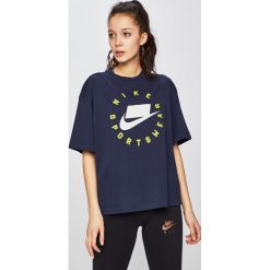 Nike - Top. Niebieskie topy damskie Nike, s, z nadrukiem, z bawełny, z okrągłym kołnierzem. Za 199,90 zł.