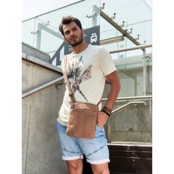 SKÓRZANA MĘSKA TORBA MIEJSKA NA RAMIĘ LISTONOSZKA. Żółte torby męskie skórzane ALWAYS WILD, w paski, ze skóry, eleganckie. Za 129,90 zł.