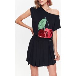 T-SHIRT Z CEKINAMI, Z MODNYM LETNIM MOTYWEM WIŚNI. Czarne t-shirty damskie marki Reserved, l. Za 29,99 zł.