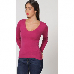 Sweter w kolorze jagodowym. Czerwone swetry klasyczne damskie marki William de Faye, z kaszmiru. W wyprzedaży za 136,95 zł.