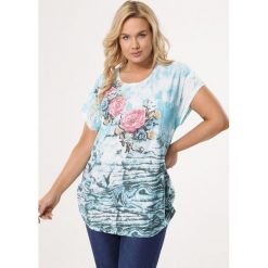 Jasnoniebieska Bluzka Beghost. Niebieskie bluzki damskie Born2be, xl, z jeansu, eleganckie, z okrągłym kołnierzem. Za 59,99 zł.