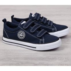 Tenisówki na rzepy tekstylne granatowe American Club - granatowy. Niebieskie trampki i tenisówki damskie American CLUB, bez wzorów, na rzepy. Za 49,99 zł.