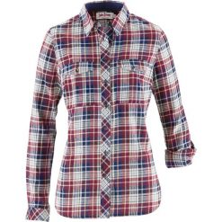 Koszula flanelowa, długi rękaw bonprix bordowo-kremowo-ciemnoniebieski w kratę. Czerwone koszule wiązane damskie bonprix, z długim rękawem. Za 74,99 zł.