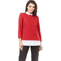 Czerwona Elegancka Bluzka 2 w 1 z Białym Kołnierzykiem. Czerwone bluzki damskie marki Molly.pl, s, z dzianiny, eleganckie, z klasycznym kołnierzykiem, z długim rękawem. Za 109,90 zł.