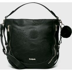 Desigual - Torebka. Czarne torebki klasyczne damskie Desigual, z haftami, z materiału, duże, z haftem. Za 349,90 zł.