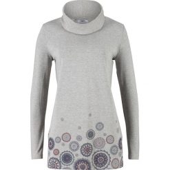 Shirt z długim rękawem i golfem bonprix jasnoszary melanż z nadrukiem. Szare koszulki damskie bonprix, z nadrukiem, z golfem, z długim rękawem. Za 69,99 zł.