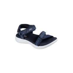 Sandały Skechers ON THE GO 600 RADIANT. Niebieskie sandały damskie Skechers, bez wzorów, bez obcasa, bez zapięcia. Za 250,37 zł.