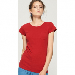 Bawełniany t-shirt basic - Czerwony. Czerwone t-shirty damskie Sinsay, s, bez wzorów, z bawełny, bez kołnierzyka. Za 9,99 zł.