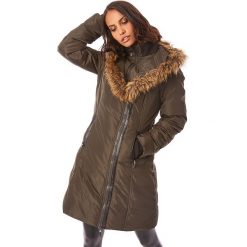 Płaszcz przejściowy w kolorze khaki. Brązowe płaszcze damskie Snowie Collection, s, w paski, z tkaniny. W wyprzedaży za 219,95 zł.