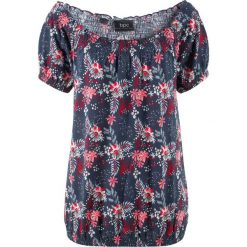 Shirt "carmen" bonprix ciemnoniebieski w kwiaty. Niebieskie koszulki damskie bonprix, w kwiaty, bez kołnierzyka. Za 34,99 zł.