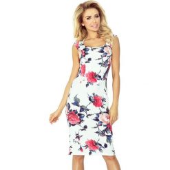 Dopasowana Sukienka Kolorowe Duże Kwiaty. Czerwone sukienki damskie numoco, s, w kwiaty, eleganckie, bez kołnierzyka, bez rękawów, dopasowane. Za 189,00 zł.