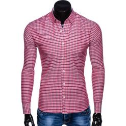 KOSZULA MĘSKA W KRATĘ Z DŁUGIM RĘKAWEM K439 - CZERWONA. Czerwone koszule męskie Ombre Clothing, s, bez wzorów, z bawełny, bez kołnierzyka, z długim rękawem. Za 29,00 zł.