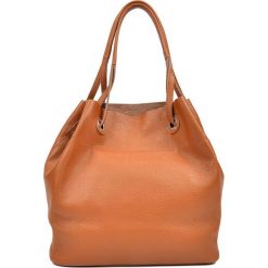 Shopper bag damskie: Skórzana torebka w kolorze koniaku – (S)33,5 x (W)35 x (G)17 cm