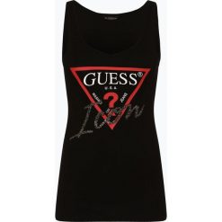 Guess Jeans - Top damski, czarny. Czarne topy damskie Guess Jeans, s, z nadrukiem, z jeansu, bez kołnierzyka. Za 109,95 zł.
