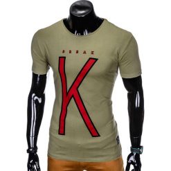 T-shirt męski z nadrukiem S925 - khaki. Brązowe t-shirty męskie Ombre Clothing, s, z nadrukiem, bez kołnierzyka. Za 15,99 zł.