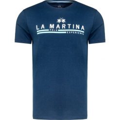 T-shirt LA MARTINA POLDIE. Niebieskie t-shirty męskie La Martina, z nadrukiem, z bawełny, z okrągłym kołnierzem. Za 220,00 zł.