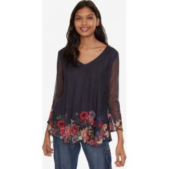Desigual O'Hara Top Niebieski. Niebieskie bluzki damskie Desigual, xs, z nadrukiem, z wiskozy, bez kołnierzyka, z długim rękawem. Za 378,95 zł.
