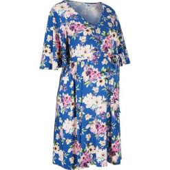 Sukienka ciążowa z dżerseju, krótka bonprix niebieski kwiatowy. Niebieskie sukienki damskie bonprix, na lato, bez wzorów, z elastanu, bez kołnierzyka, moda ciążowa, z krótkim rękawem, krótkie, mini. Za 119,99 zł.