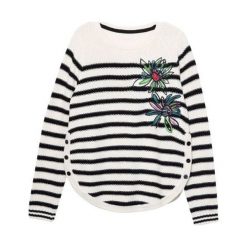 Desigual sweter damski Jers Baltimore M kremowy. Białe swetry damskie Desigual, m, w paski, bez rękawów, bez kaptura. Za 399,00 zł.