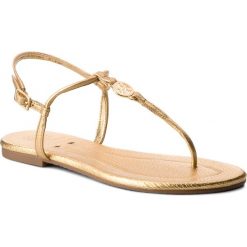 Sandały TORY BURCH - Emmy Sandal 48503 Gold 701. Żółte klapki damskie Tory Burch, bez wzorów, ze skóry, bez obcasa, na obcasie. W wyprzedaży za 679,00 zł.