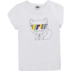 Karl Lagerfeld - T-shirt dziecięcy 114-150 cm. Bluzki dziewczęce KARL LAGERFELD, z aplikacjami, z bawełny, z okrągłym kołnierzem, z krótkim rękawem, krótkie, bez kaptura. Za 199,90 zł.
