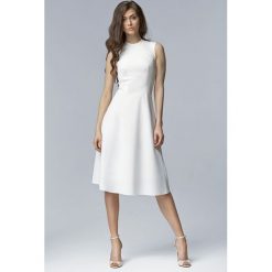 Elegancka sukienka midi - ecru. Sukienki damskie NIFE, na imprezę, s, bez wzorów, z elastanu, eleganckie, bez kołnierzyka, bez rękawów, midi, dopasowane. Za 179,90 zł.