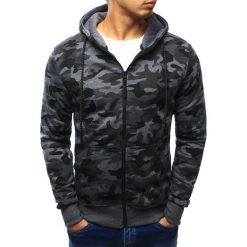 Bluzy męskie: Bluza męska camo rozpinana grafitowa z kapturem (bx3156)
