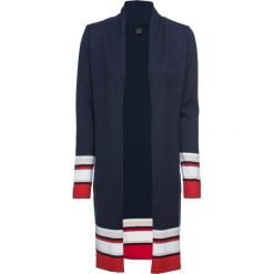 Sweter bez zapięcia bonprix ciemnoniebiesko-biało-beżowo-czerwony. Niebieskie swetry damskie bonprix, na lato, w paski, z dzianiny, z długim rękawem, długie, bez kaptura. Za 109,99 zł.