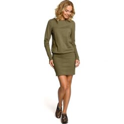 ARABELLA Gładka sukienka z dzianiny dresowej i ściągacza - khaki. Zielone sukienki marki Moe, z dresówki, z długim rękawem, dopasowane. Za 159,90 zł.