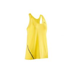 Koszulka bez rękawów do biegania RUN LIGHT damska. Żółte bluzki damskie KALENJI, bez wzorów, z elastanu, bez kołnierzyka, bez rękawów. W wyprzedaży za 29,99 zł.