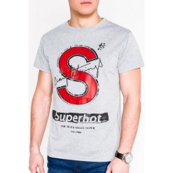 T-shirt męski z nadrukiem S1069 - szary. Szare t-shirty męskie Ombre Clothing, s, z nadrukiem, z bawełny, bez kołnierzyka. Za 13,99 zł.